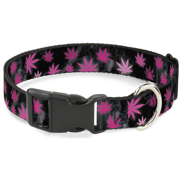Buckle-Down Buckle-Down Plastic Buckle Dog Collar - Pot Leaves/Smoke Black/Pink/White