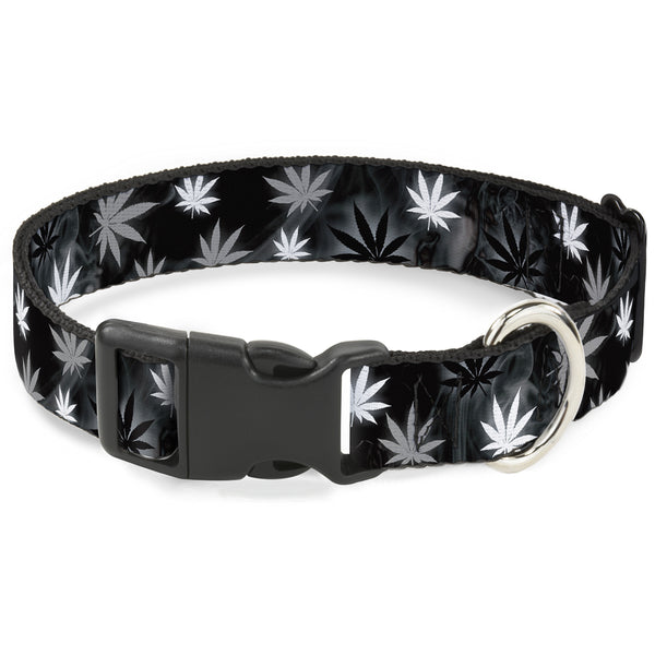 Buckle-Down Buckle-Down Plastic Buckle Dog Collar - Pot Leaves/Smoke Black/Gray/White