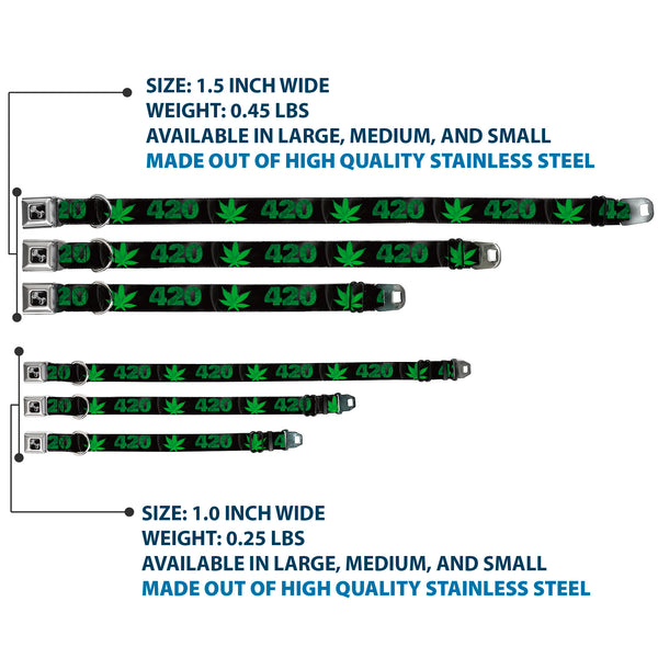 Buckle-Down Buckle-Down Seatbelt Buckle Dog Collar - 420/Pot Leaf Black/Smoke/Green