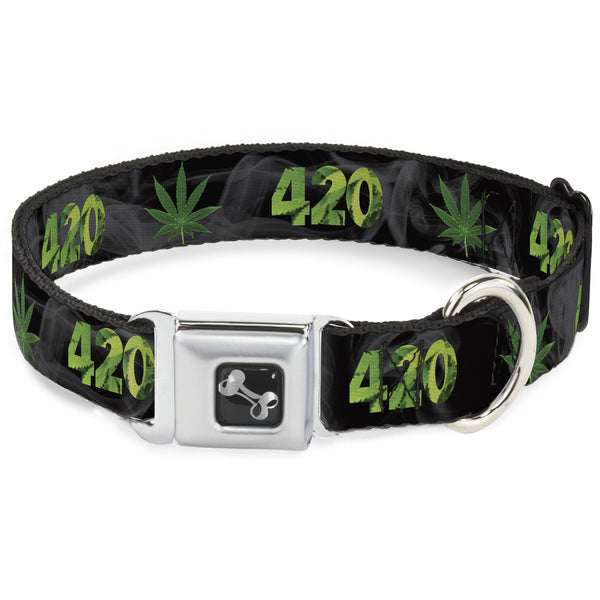 Buckle-Down Buckle-Down Seatbelt Buckle Dog Collar - 420/Pot Leaf Black/Smoke/Green