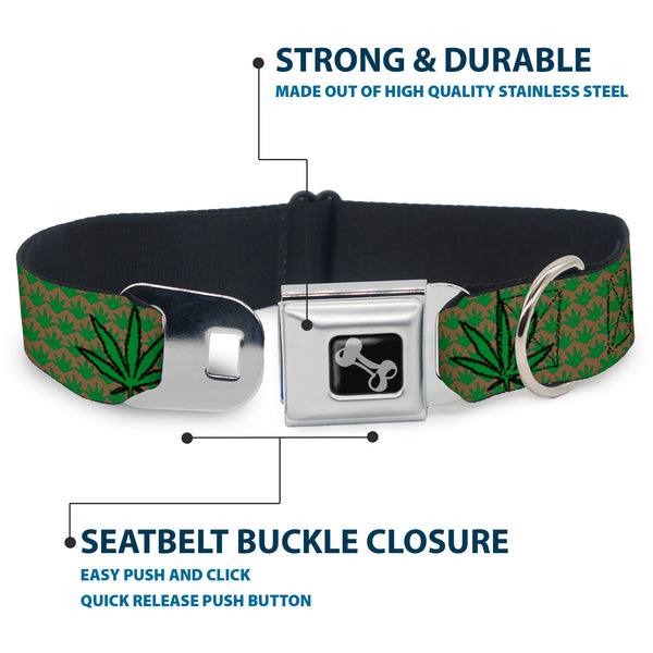Buckle-Down Buckle-Down Seatbelt Buckle Dog Collar - Marijuana Garden Tan/Green