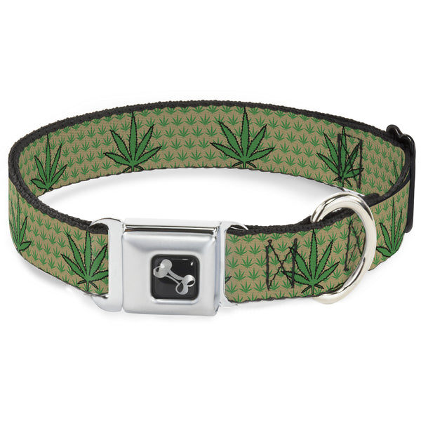 Buckle-Down Buckle-Down Seatbelt Buckle Dog Collar - Marijuana Garden Tan/Green