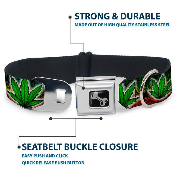Buckle-Down Buckle-Down Seatbelt Buckle Dog Collar - Marijuana Haze Rasta/White