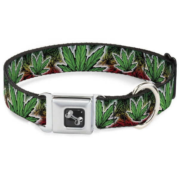 Buckle-Down Buckle-Down Seatbelt Buckle Dog Collar - Marijuana Haze Rasta/White