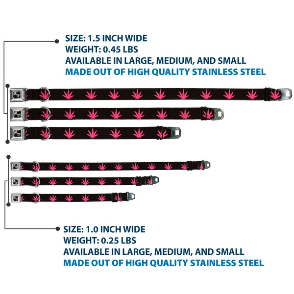 Buckle-Down Buckle-Down Seatbelt Buckle Dog Collar - Marijuana Leaf Repeat Black/Pink