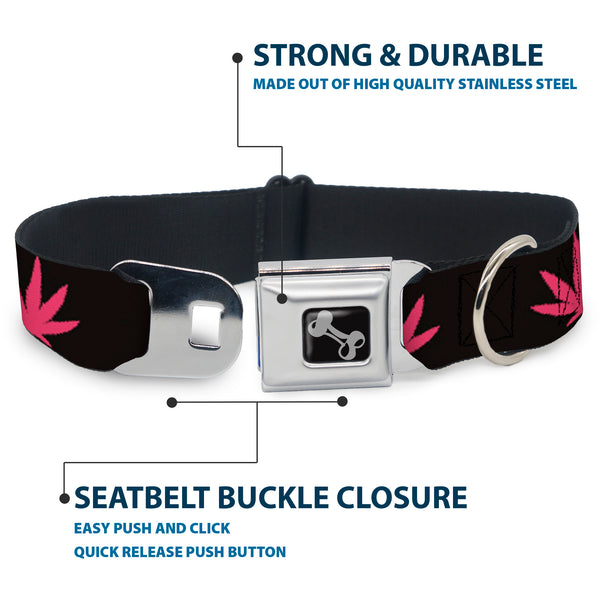 Buckle-Down Buckle-Down Seatbelt Buckle Dog Collar - Marijuana Leaf Repeat Black/Pink