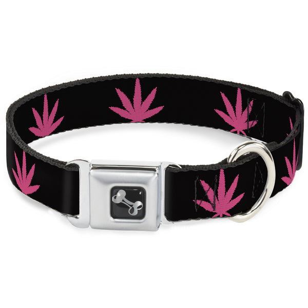 Buckle-Down Buckle-Down Seatbelt Buckle Dog Collar - Marijuana Leaf Repeat Black/Pink