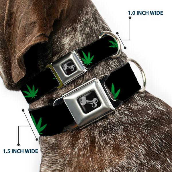 Buckle-Down Buckle-Down Seatbelt Buckle Dog Collar - Marijuana Leaf Repeat Black/Green