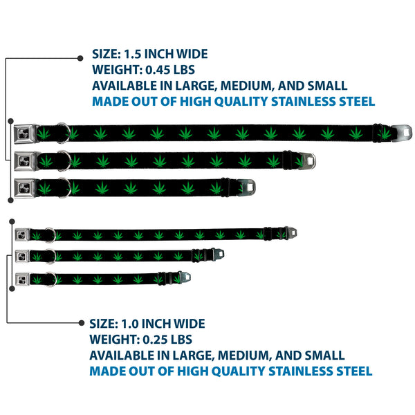 Buckle-Down Buckle-Down Seatbelt Buckle Dog Collar - Marijuana Leaf Repeat Black/Green