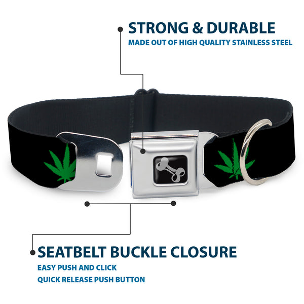 Buckle-Down Buckle-Down Seatbelt Buckle Dog Collar - Marijuana Leaf Repeat Black/Green