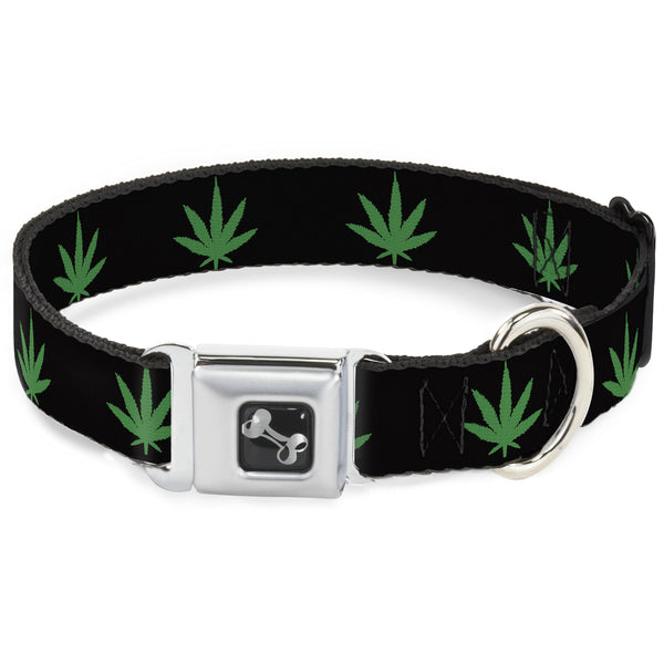 Buckle-Down Buckle-Down Seatbelt Buckle Dog Collar - Marijuana Leaf Repeat Black/Green