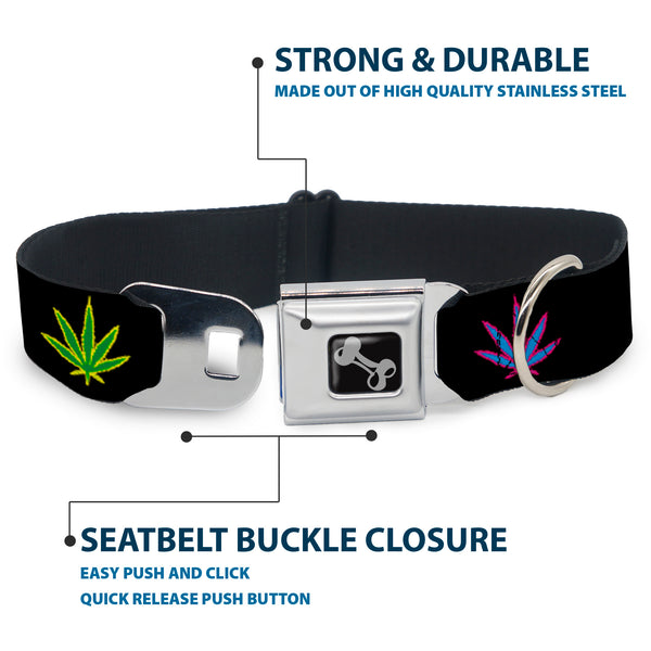 Buckle-Down Buckle-Down Seatbelt Buckle Dog Collar - Marijuana Leaf Repeat Black/Multi Color