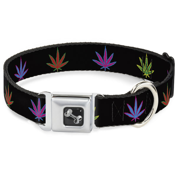Buckle-Down Buckle-Down Seatbelt Buckle Dog Collar - Marijuana Leaf Repeat Black/Multi Color