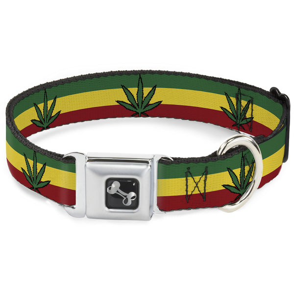Buckle-Down Buckle-Down Seatbelt Buckle Dog Collar - Marijuana Leaf Repeat Rasta