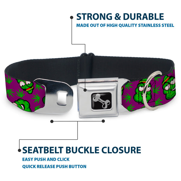 Buckle-Down Buckle-Down Seatbelt Buckle Dog Collar - Marijuana Nugs/Leaves Cartoon Purple/Green