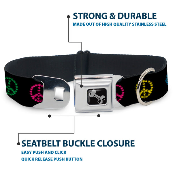 Buckle-Down Buckle-Down Seatbelt Buckle Dog Collar - Marijuana Peace Repeat Black/Multi Color