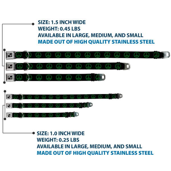 Buckle-Down Buckle-Down Seatbelt Buckle Dog Collar - Marijuana Peace Repeat Black/Green