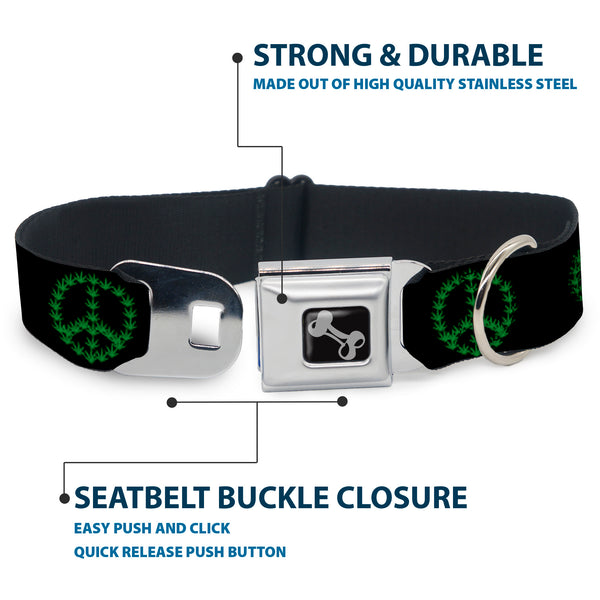 Buckle-Down Buckle-Down Seatbelt Buckle Dog Collar - Marijuana Peace Repeat Black/Green