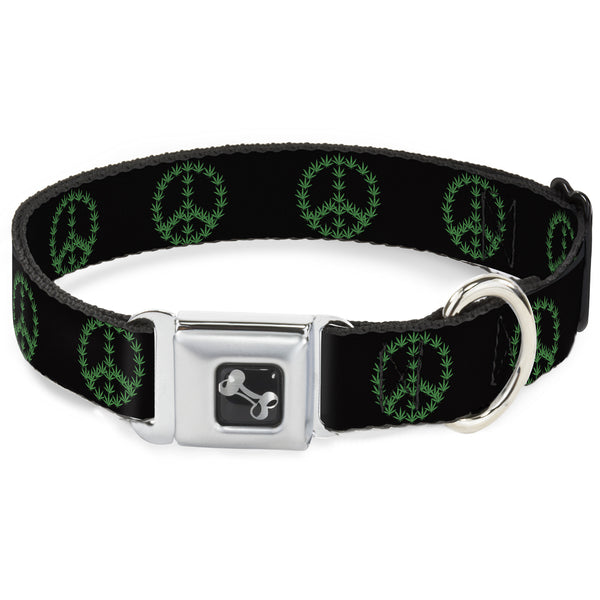 Buckle-Down Buckle-Down Seatbelt Buckle Dog Collar - Marijuana Peace Repeat Black/Green