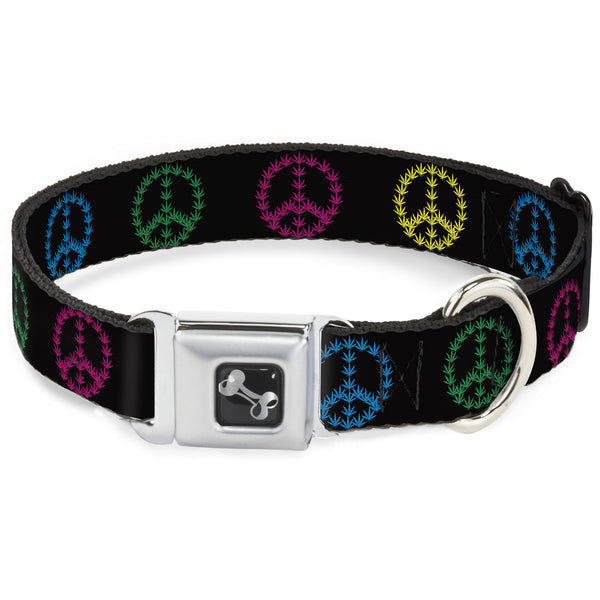 Buckle-Down Buckle-Down Seatbelt Buckle Dog Collar - Marijuana Peace Repeat Black/Multi Color