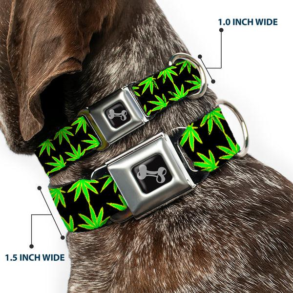 Buckle-Down Buckle-Down Seatbelt Buckle Dog Collar - Marijuana Reflection Black/Yellow/Green