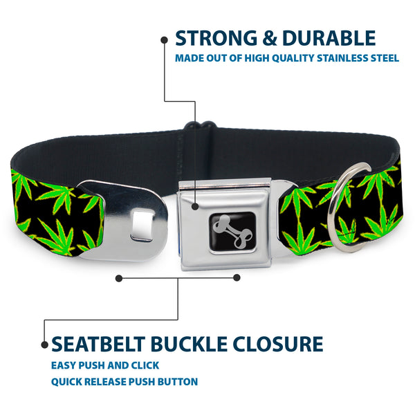 Buckle-Down Buckle-Down Seatbelt Buckle Dog Collar - Marijuana Reflection Black/Yellow/Green