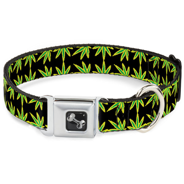 Buckle-Down Buckle-Down Seatbelt Buckle Dog Collar - Marijuana Reflection Black/Yellow/Green