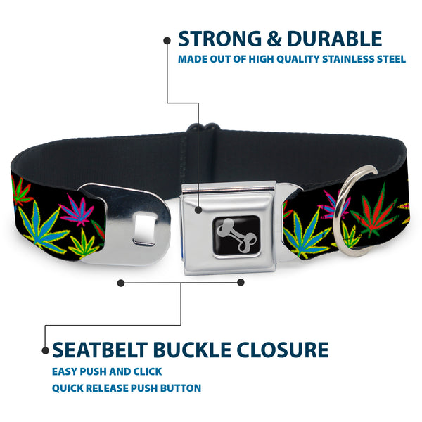 Buckle-Down Buckle-Down Seatbelt Buckle Dog Collar - Multi Marijuana Leaves Black/Multi Color