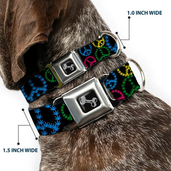 Buckle-Down Buckle-Down Seatbelt Buckle Dog Collar - Multi Marijuana Peace Black/Multi Color