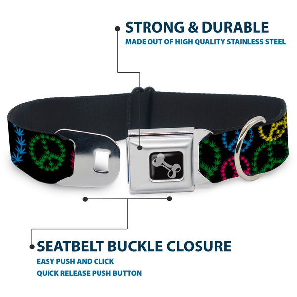 Buckle-Down Buckle-Down Seatbelt Buckle Dog Collar - Multi Marijuana Peace Black/Multi Color
