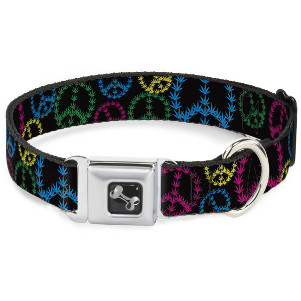 Buckle-Down Buckle-Down Seatbelt Buckle Dog Collar - Multi Marijuana Peace Black/Multi Color