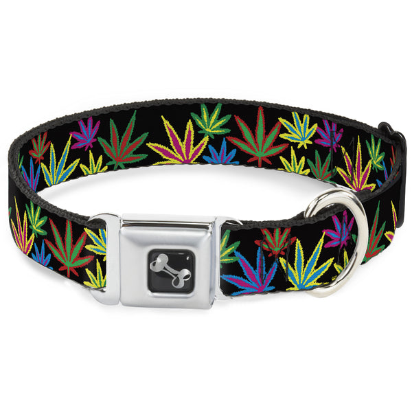 Buckle-Down Buckle-Down Seatbelt Buckle Dog Collar - Multi Marijuana Leaves Black/Multi Color