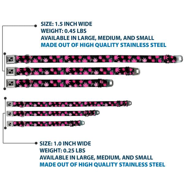 Buckle-Down Buckle-Down Seatbelt Buckle Dog Collar - Pot Leaves/Smoke Black/Pink/White
