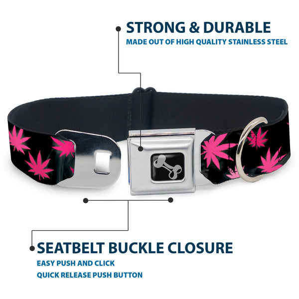 Buckle-Down Buckle-Down Seatbelt Buckle Dog Collar - Pot Leaves/Smoke Black/Pink/White