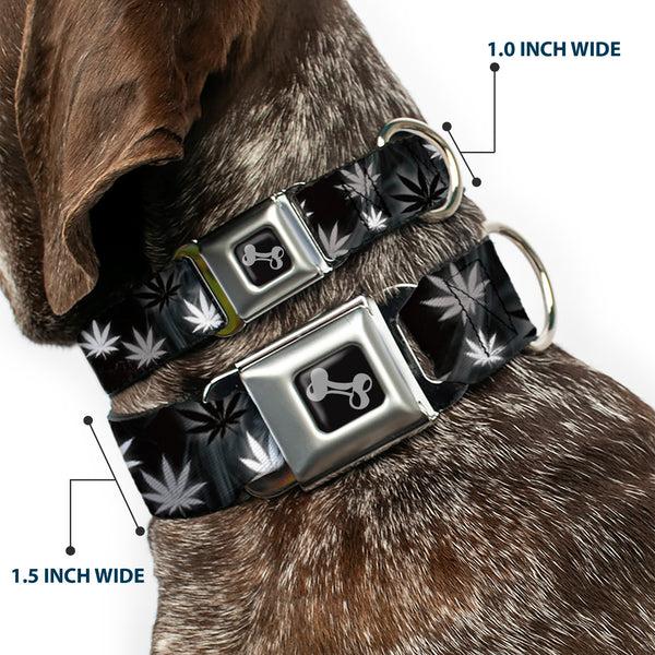 Buckle-Down Buckle-Down Seatbelt Buckle Dog Collar - Pot Leaves/Smoke Black/Gray/White