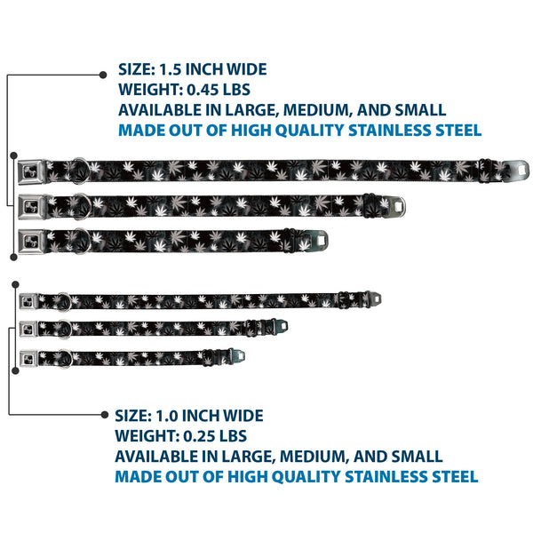 Buckle-Down Buckle-Down Seatbelt Buckle Dog Collar - Pot Leaves/Smoke Black/Gray/White