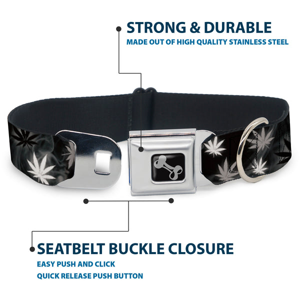 Buckle-Down Buckle-Down Seatbelt Buckle Dog Collar - Pot Leaves/Smoke Black/Gray/White