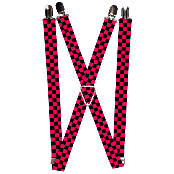 Buckle-Down Suspenders - 1.0" - Checker Black/Neon Pink