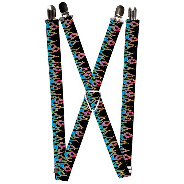 Buckle-Down Suspenders - 1.0" - Flames Black/Blue/Pink