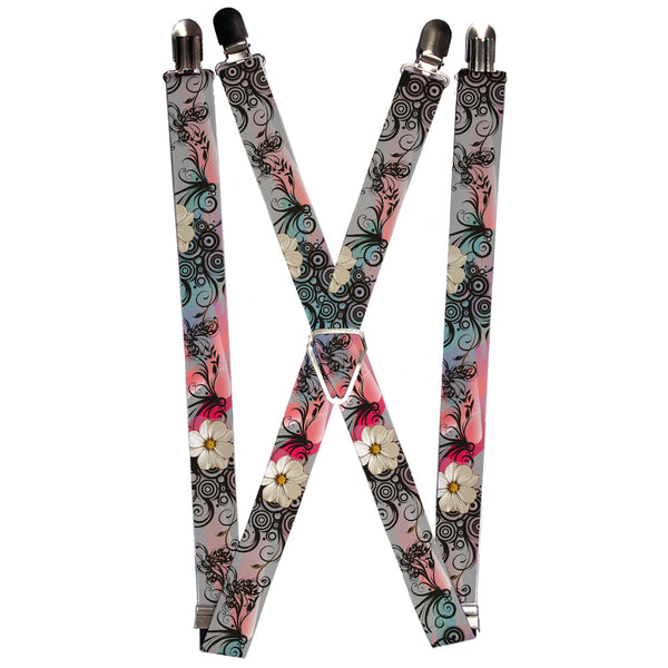 Buckle-Down Suspenders - 1.0" - Flowers w/Filigree Pink
