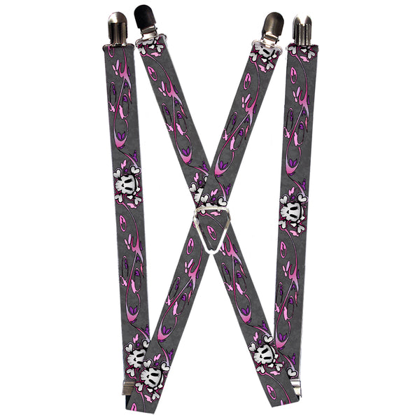 Buckle-Down Suspenders - 1.0" - Girlie Skull Gray
