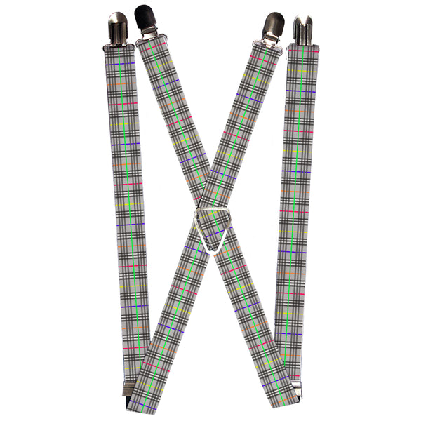 Buckle-Down Suspenders - 1.0" - Plaid Gray/Multi Neon