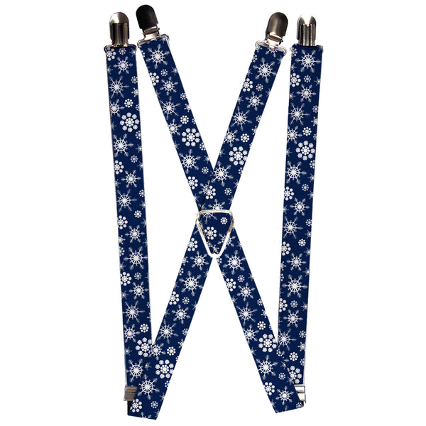 Buckle-Down Suspenders - 1.0" - Snowflakes Blue/White