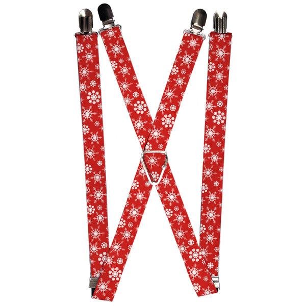 Buckle-Down Suspenders - 1.0" - Snowflakes Red/White