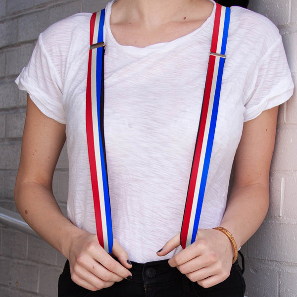 Buckle-Down Suspenders - 1.0" - Stripes Blue/White/Red