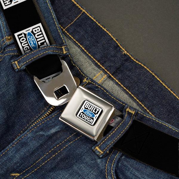 Buckle-Down BUILT FORD TOUGH Logo2 Full Color Black White Blue Seatbelt Belt - BUILT FORD TOUGH Logo2 Black/White/Blue Webbing