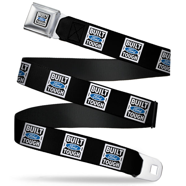 Buckle-Down BUILT FORD TOUGH Logo2 Full Color Black White Blue Seatbelt Belt - BUILT FORD TOUGH Logo2 Black/White/Blue Webbing