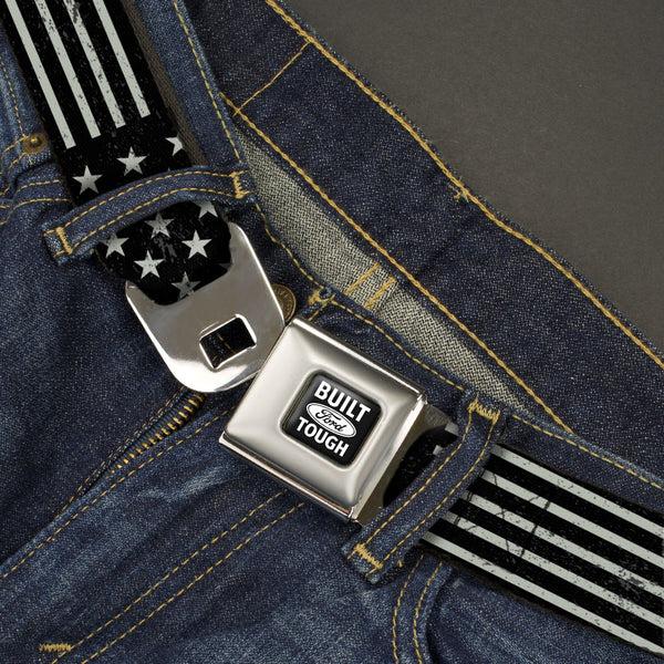 Buckle-Down Built Ford Tough Seatbelt Belt - Americana Stars & Stripes2 Weathered Black/Gray