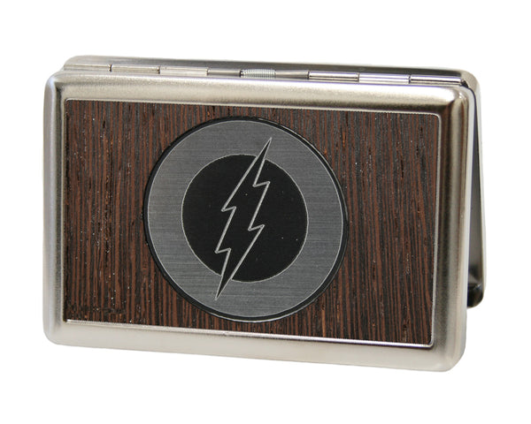 Buckle-Down Business Card Holder - LARGE - Flash Logo Marquetry Black Walnut Metal
