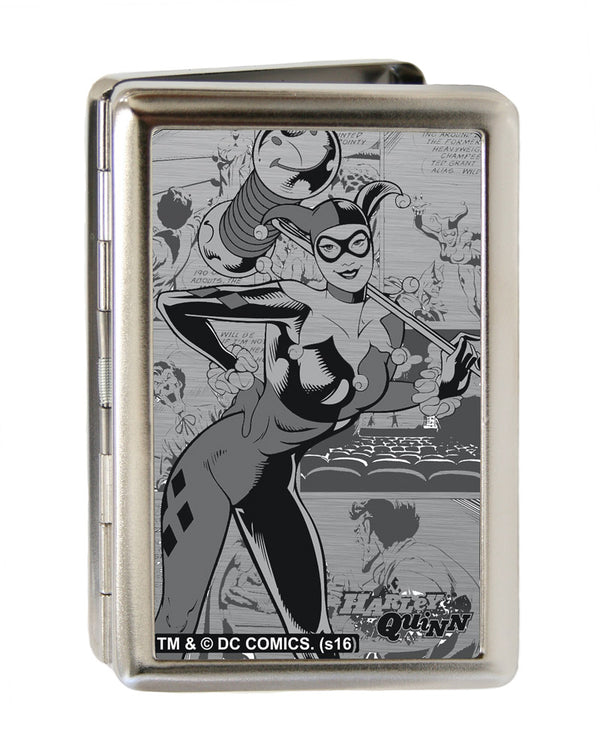 Buckle-Down Business Card Holder - LARGE - HARLEY QUINN Pose Comic Book Scenes Brushed Silver
